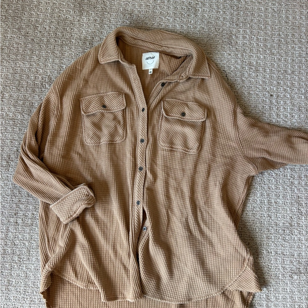 Aerie Waffle Knit Tan Shirt